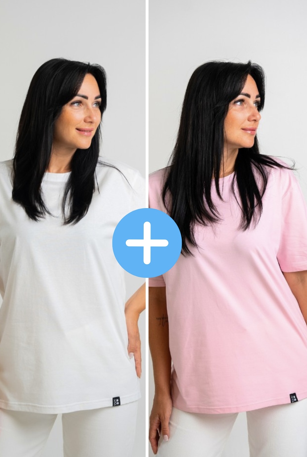 Set of 2 women's oversize Kopo t-shirts: powder, white